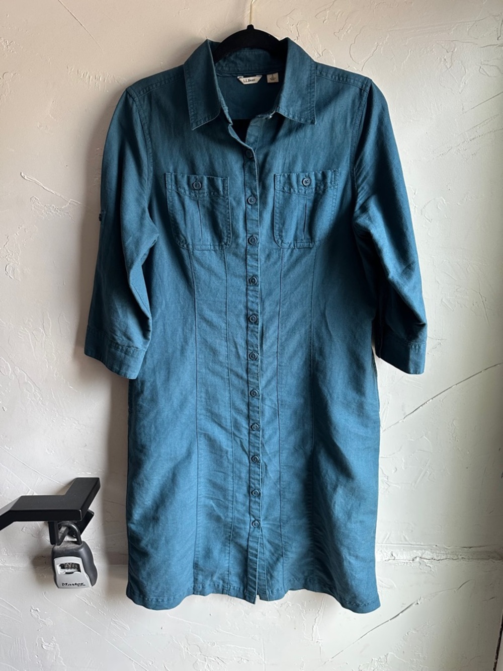 L.L. Bean Camp Shirt Dress Teal Minimalist Coastal Grandma Utility Sz S
